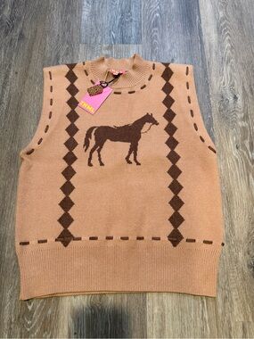 THML Tan Horse Motif Knit Sweater Vest